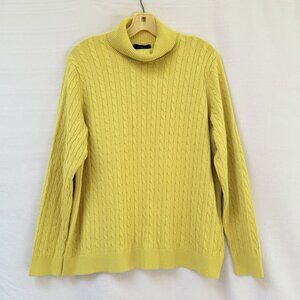 Lands End Womens Plus Size 2X Cable Knit Turtleneck Sweater Old Money Yellow